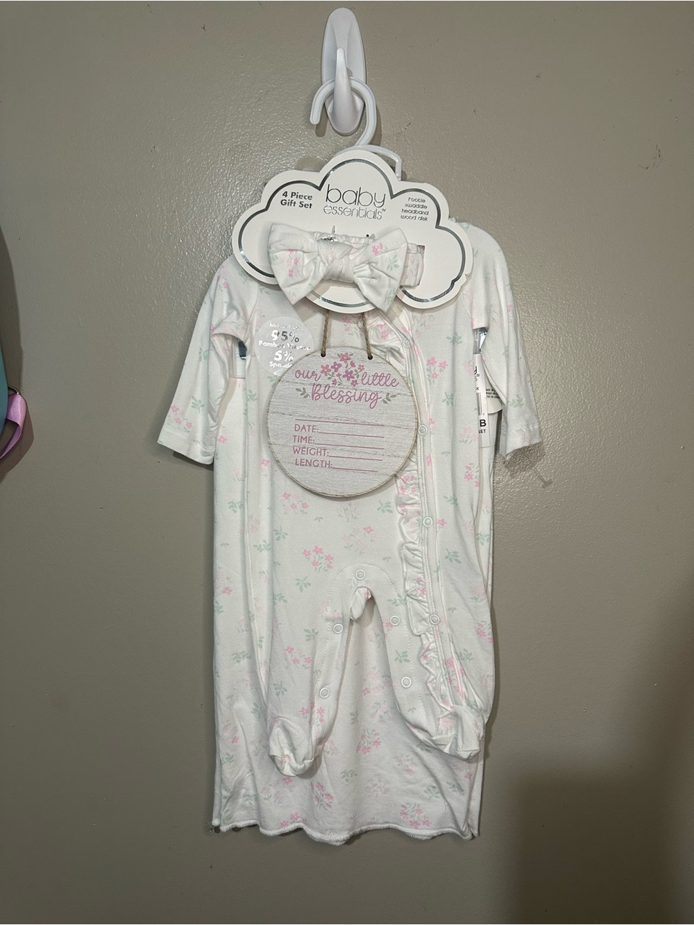 Baby Essentials White Sleep Sack with Pink Floral Accents and Bow